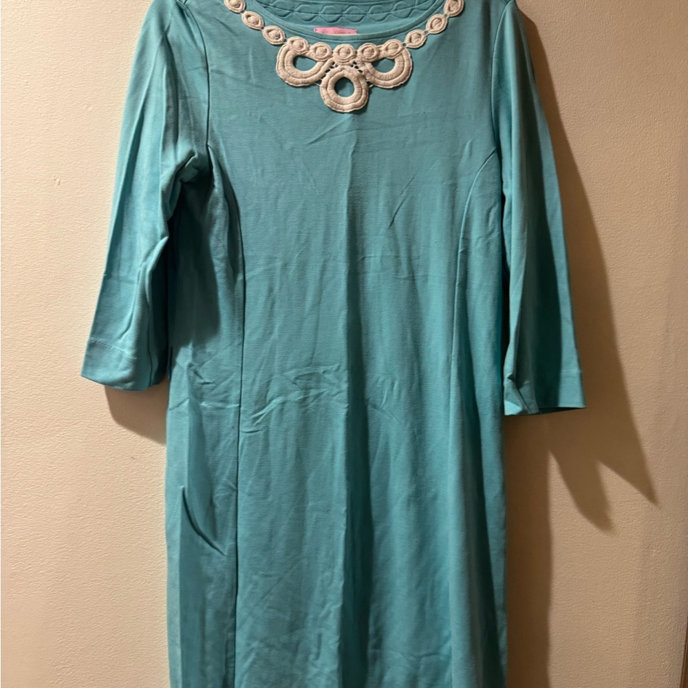 Lilly Pulitzer Turquoise Dress with White Embroidery